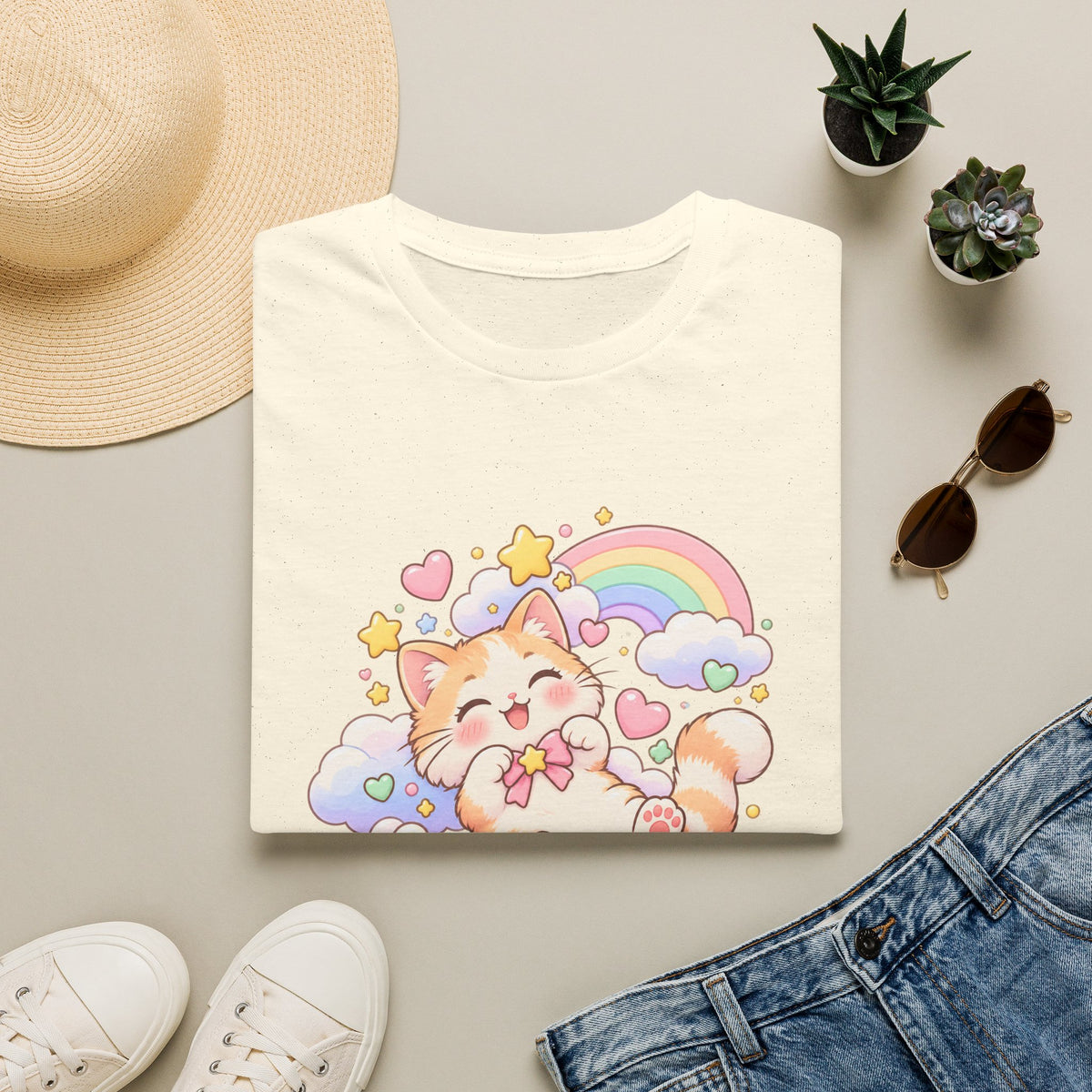 Cloud Nine Cat T-Shirt — Cute Rainbow Kitty Graphic Tee