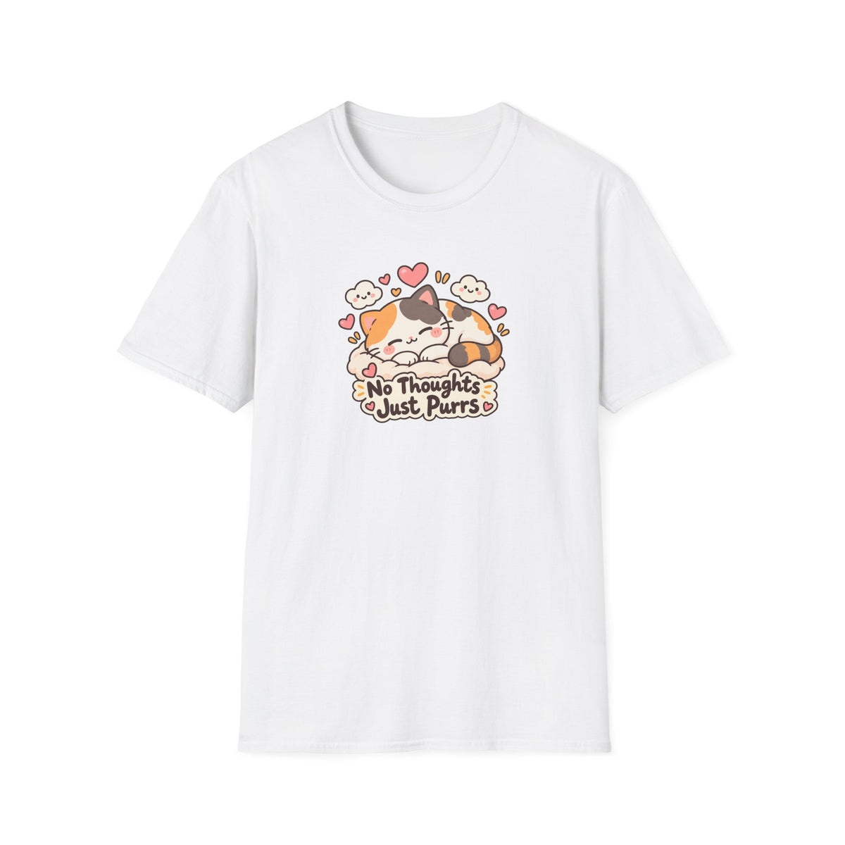 Cat T-Shirt — "No Thoughts Just Purrs" Cute Calico Sleeping Kitty Tee