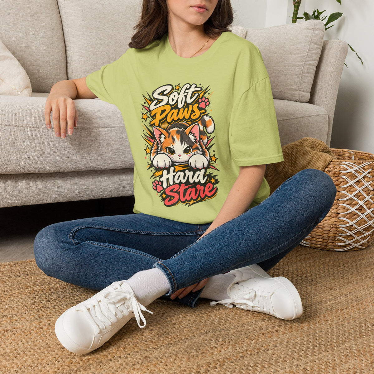 Soft Paws Cat T-Shirt — "Soft Paws, Hard Stare" Cute Cat Graphic Tee