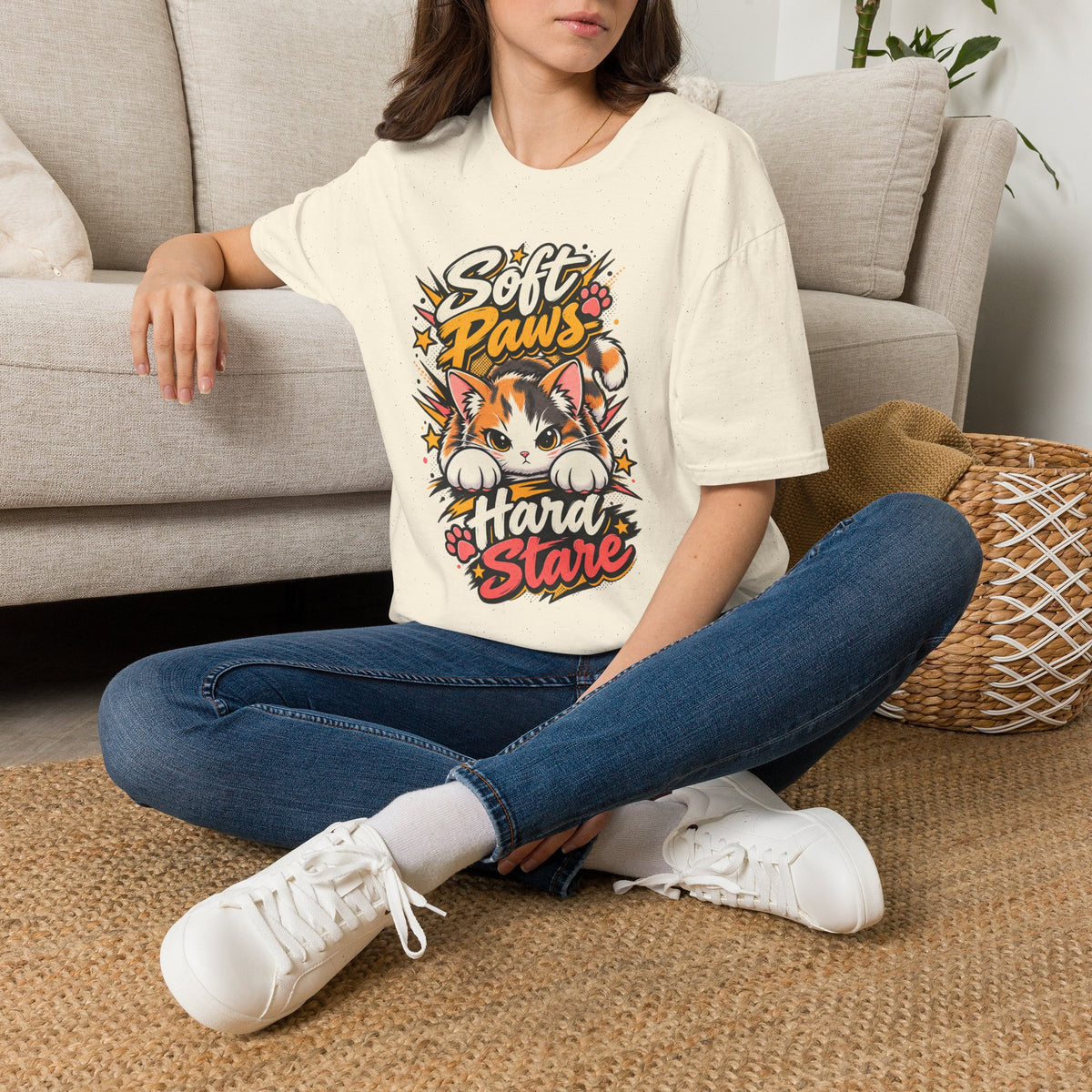 Soft Paws Cat T-Shirt — "Soft Paws, Hard Stare" Cute Cat Graphic Tee