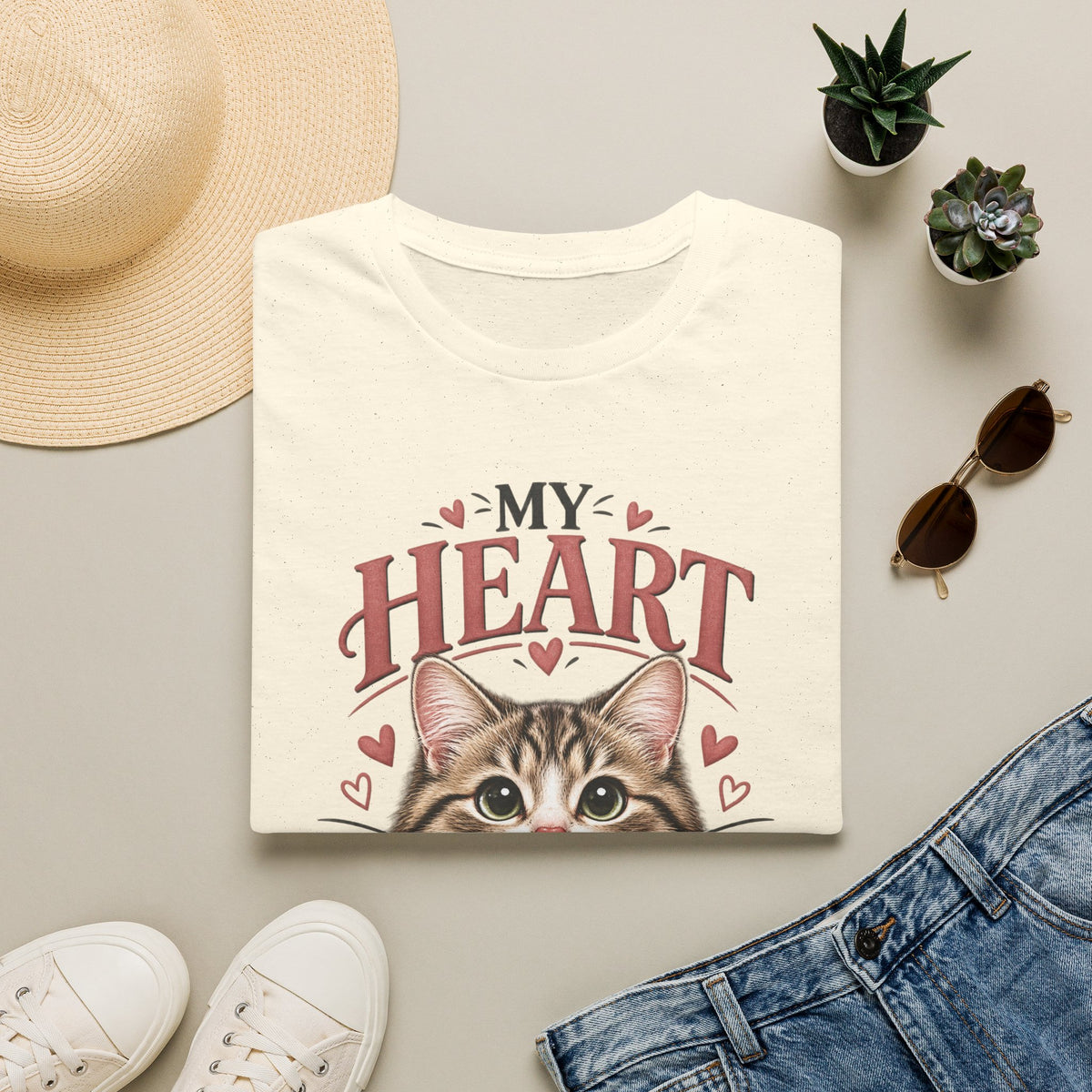Cat T-Shirt — "My Heart Has Whiskers" Cute Kitten Tee for Cat Lovers