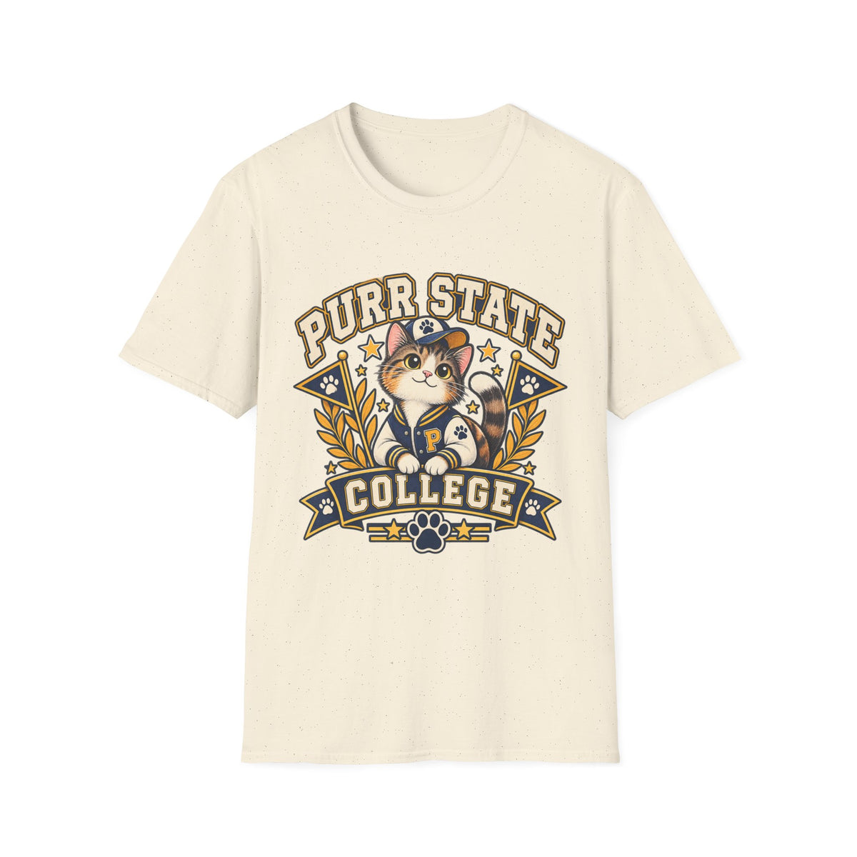 Purr State College T-Shirt — Cute Cat Mascot Graphic Tee