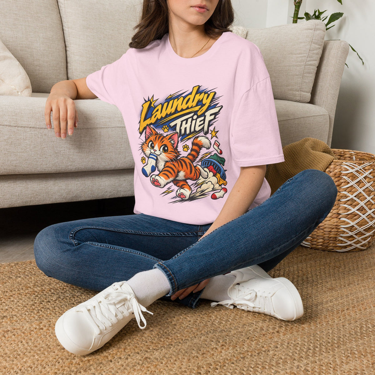 T-Shirt — 'Laundry Thief' Funny Cat Graphic Tee