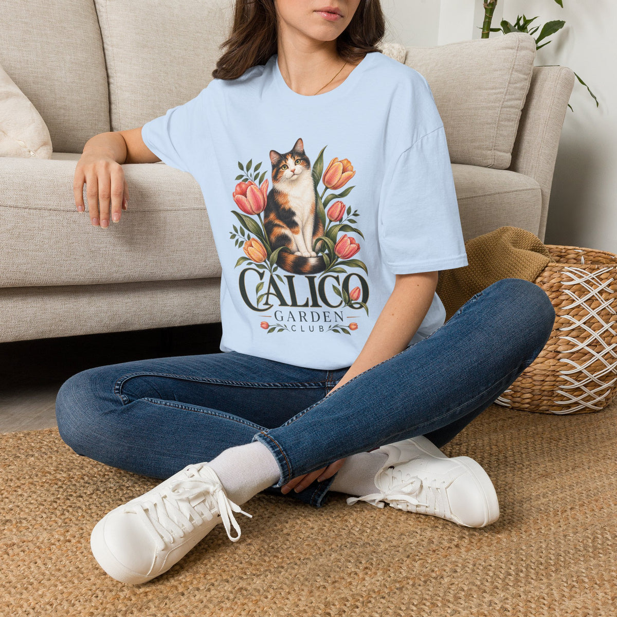 Calico Garden Cat T-Shirt — Floral Cat Lover Tee