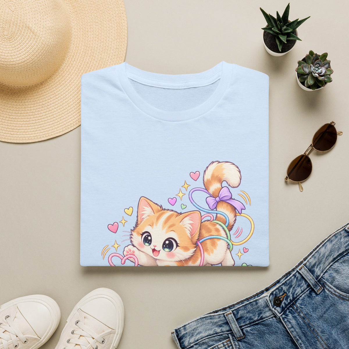 Cute Kitten Graphic T-Shirt — "Tiny Chaos" Pastel Cat Design