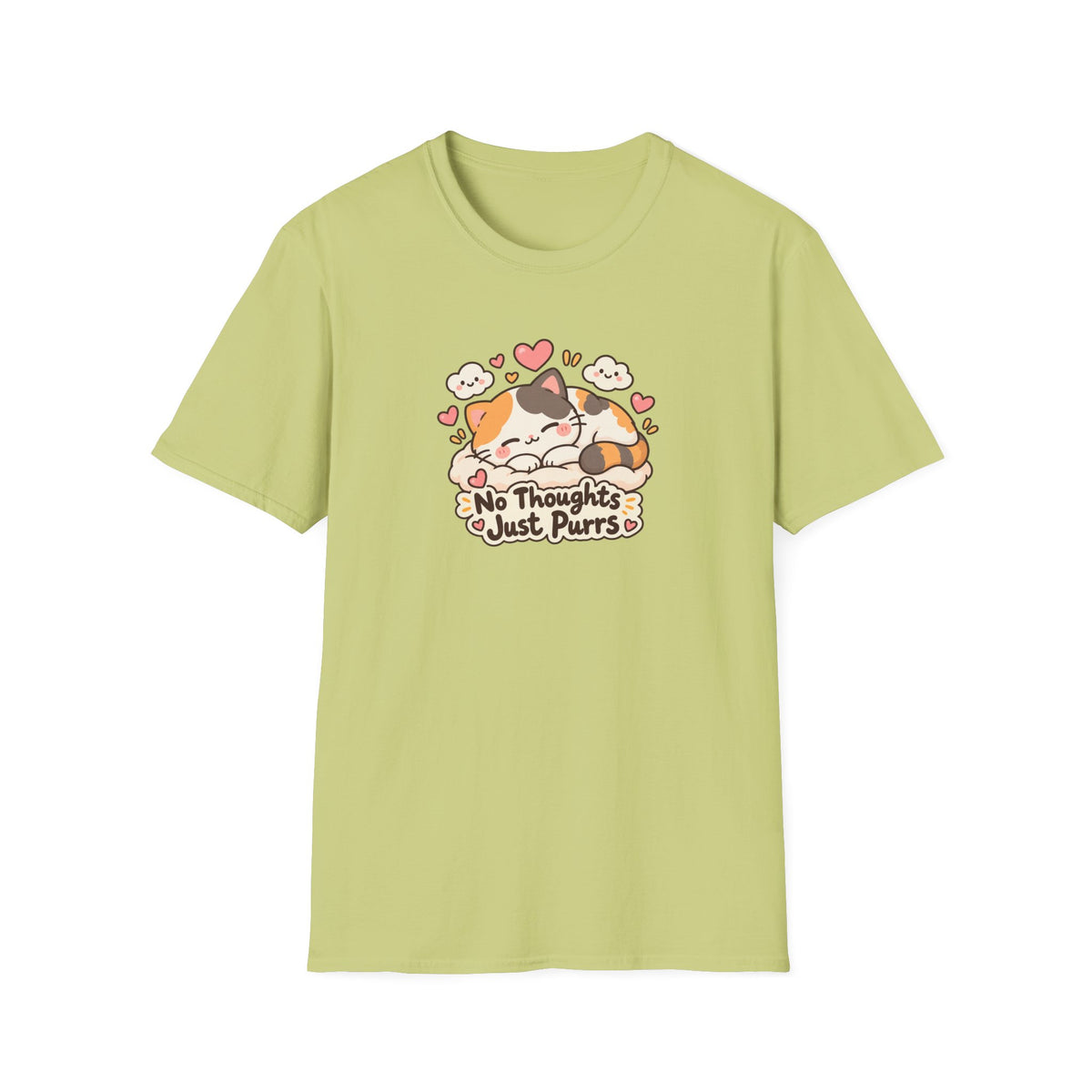 Cat T-Shirt — "No Thoughts Just Purrs" Cute Calico Sleeping Kitty Tee