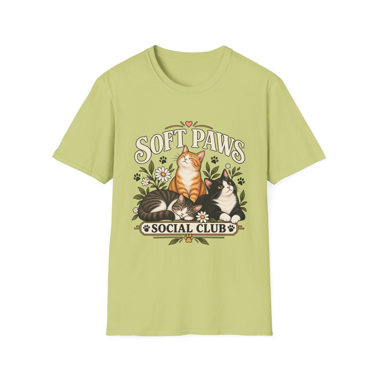 Cat T‑Shirt — "Soft Paws Social Club" Cute Floral Cat Tee for Cat Lovers
