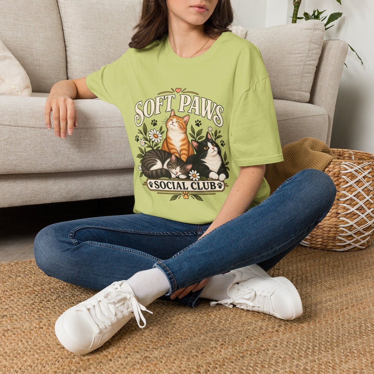 Cat T‑Shirt — "Soft Paws Social Club" Cute Floral Cat Tee for Cat Lovers