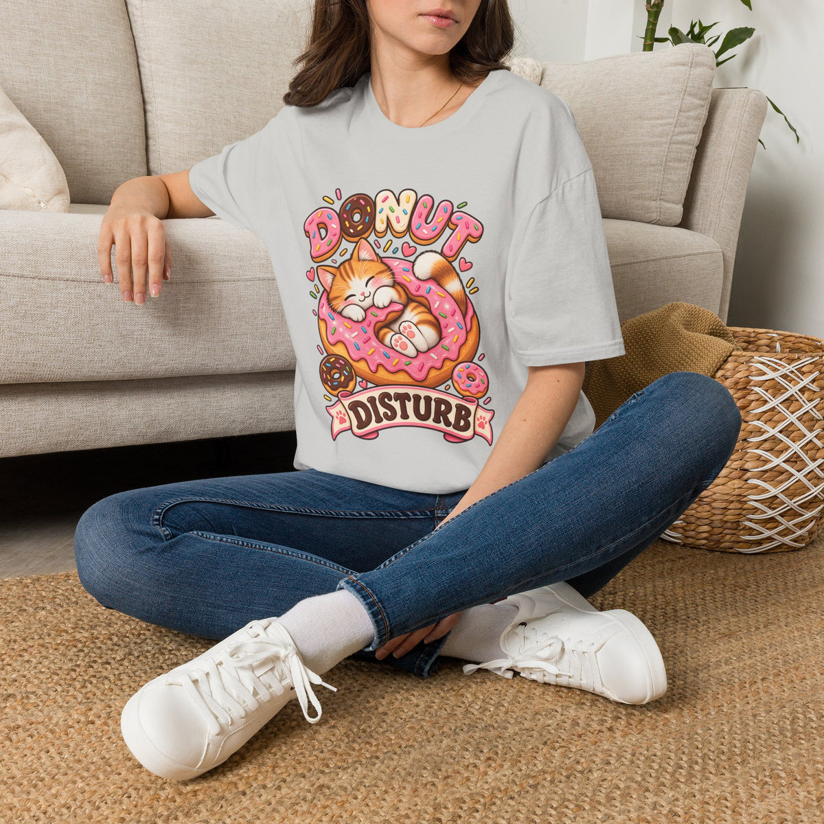 Donut Disturb Cat T-Shirt — Cute Sleeping Kitty Donut Graphic Tee