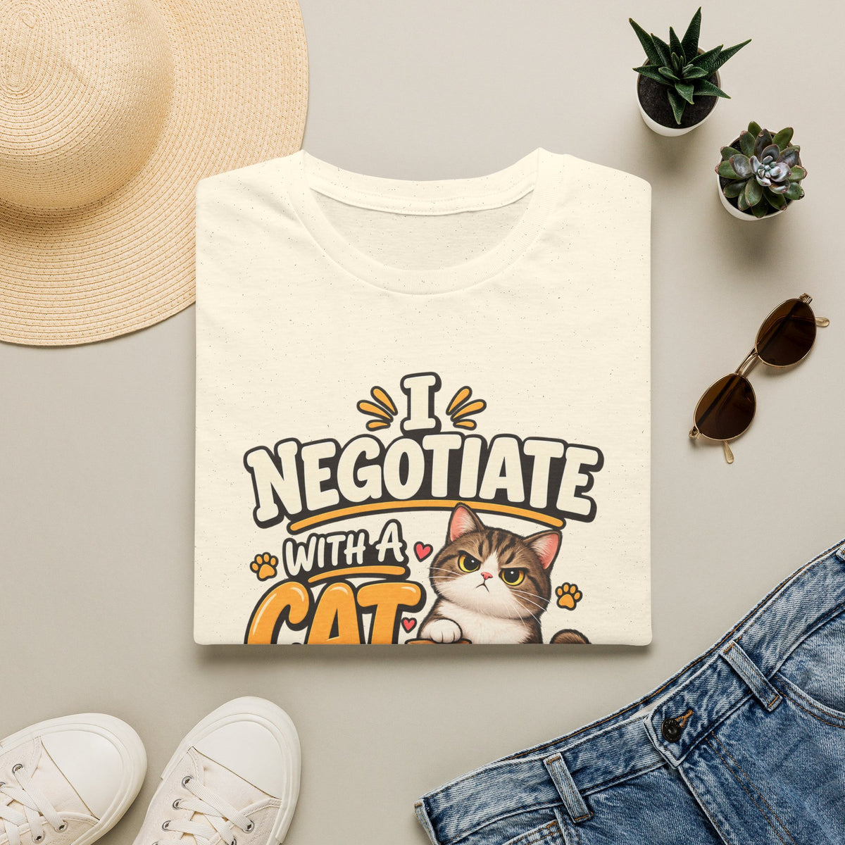 Cat Negotiator T-Shirt — "I Negotiate With A Cat For Treats Daily" Cute Cat Lover Tee