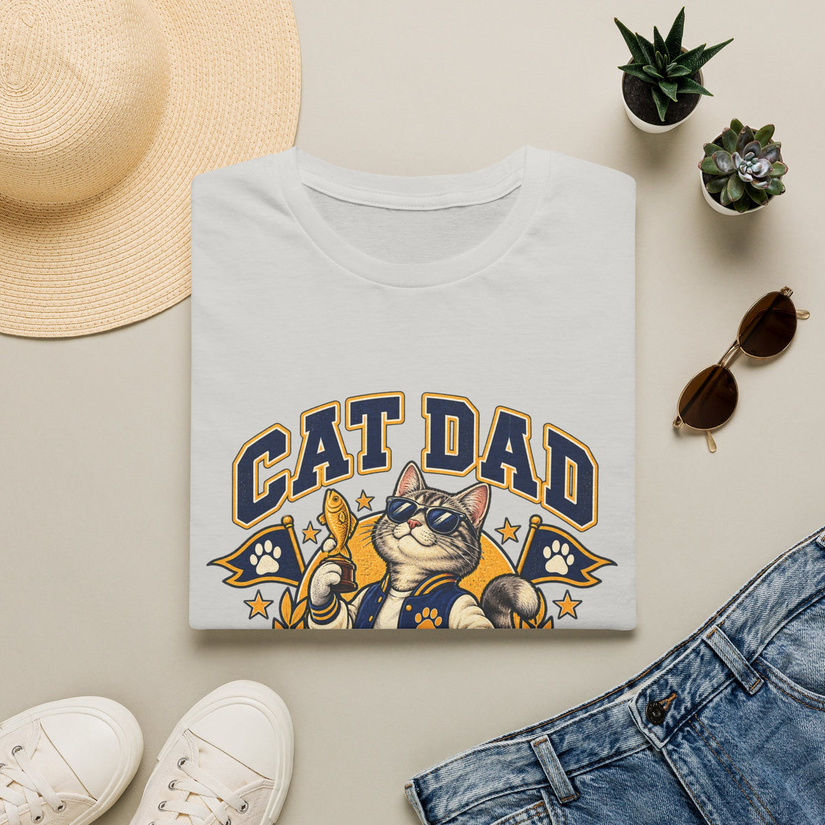 Cat Dad T-Shirt — Retro Athletic Cat Dad Graphic Tee