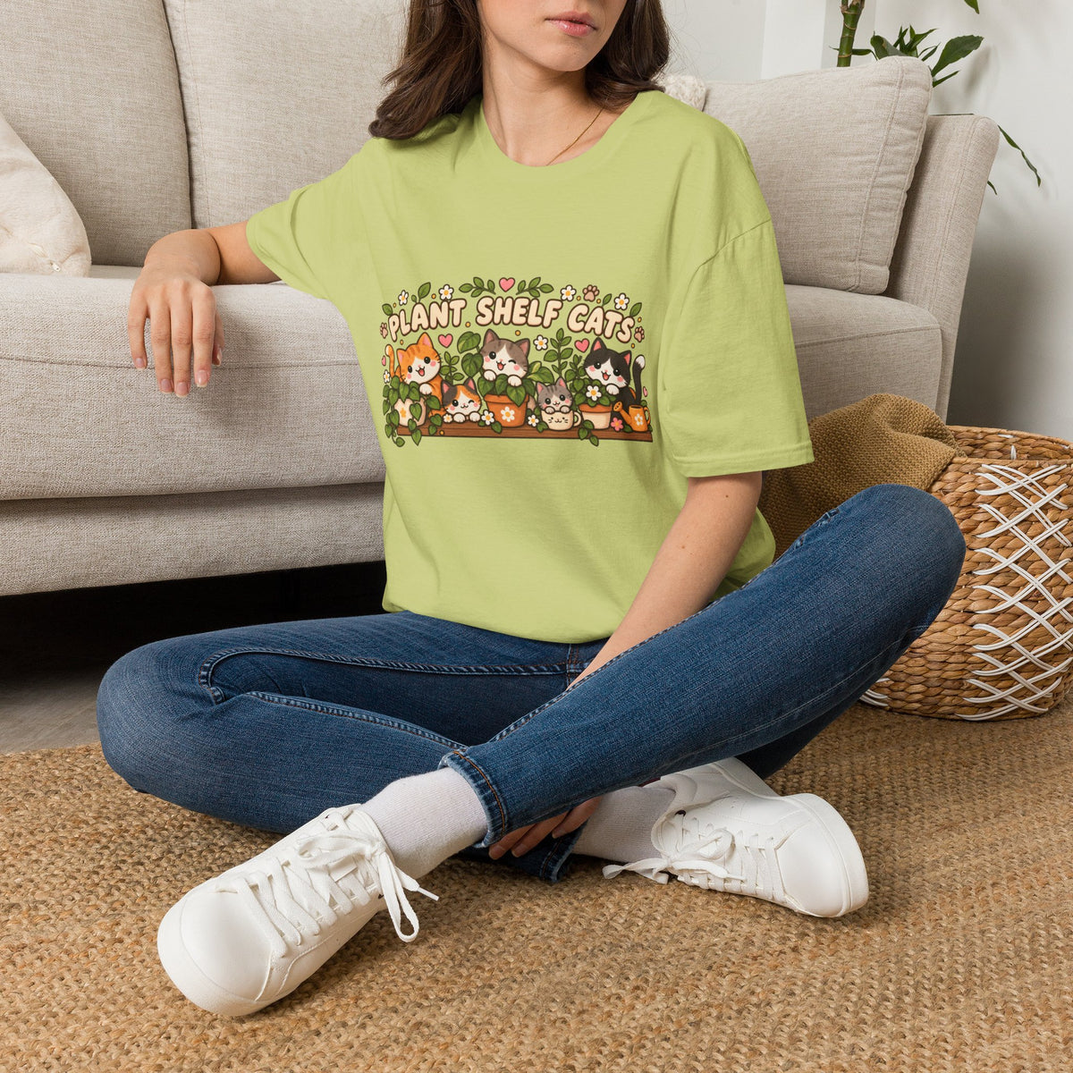 Plant Shelf Cats T-Shirt — Cute Houseplant & Cat Graphic Tee