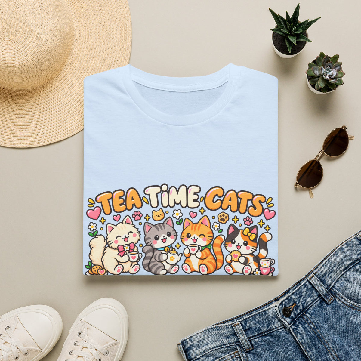 Tea Time Cats T-Shirt — Cute Kawaii Cat Tea Party Graphic Tee