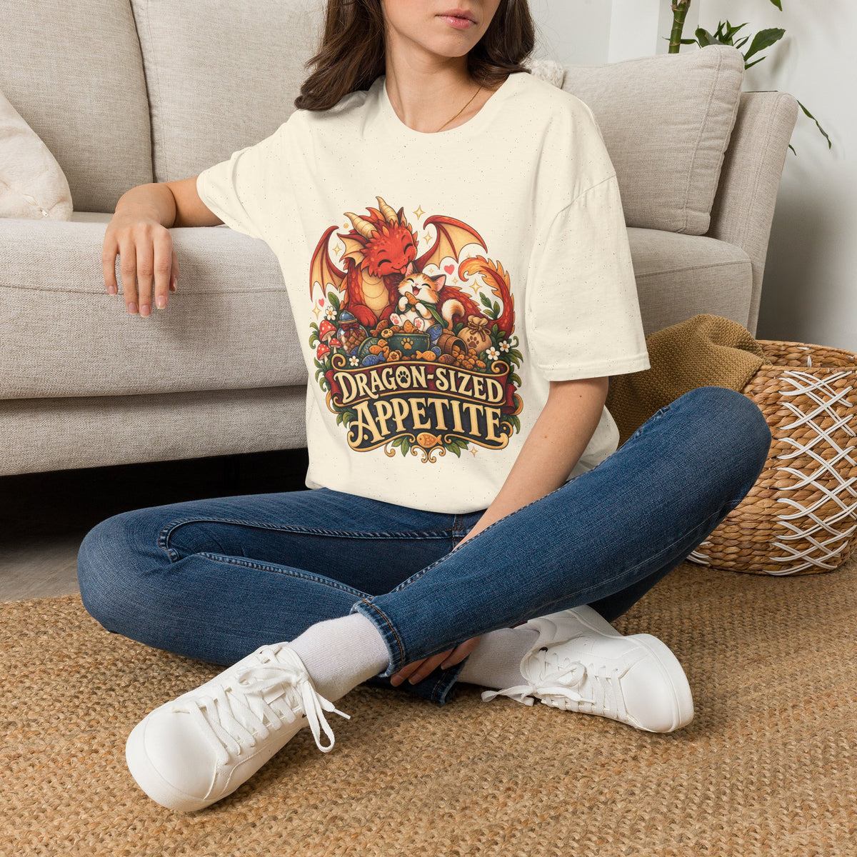 Dragon-Sized Appetite T-Shirt — Cute Dragon with Fox Comfort Tee