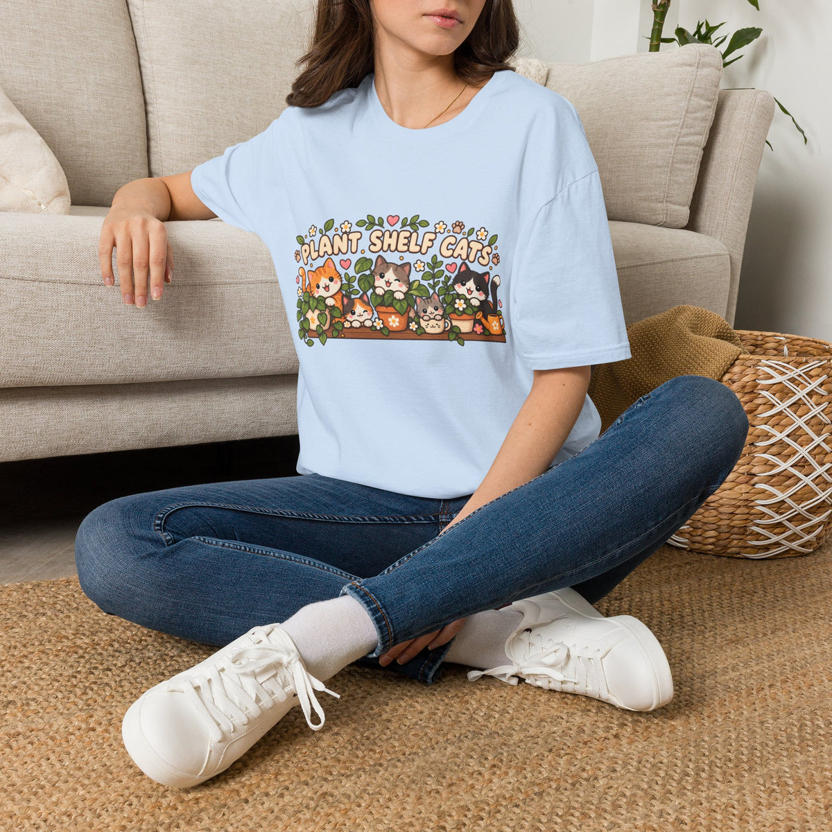 Plant Shelf Cats T-Shirt — Cute Houseplant & Cat Graphic Tee