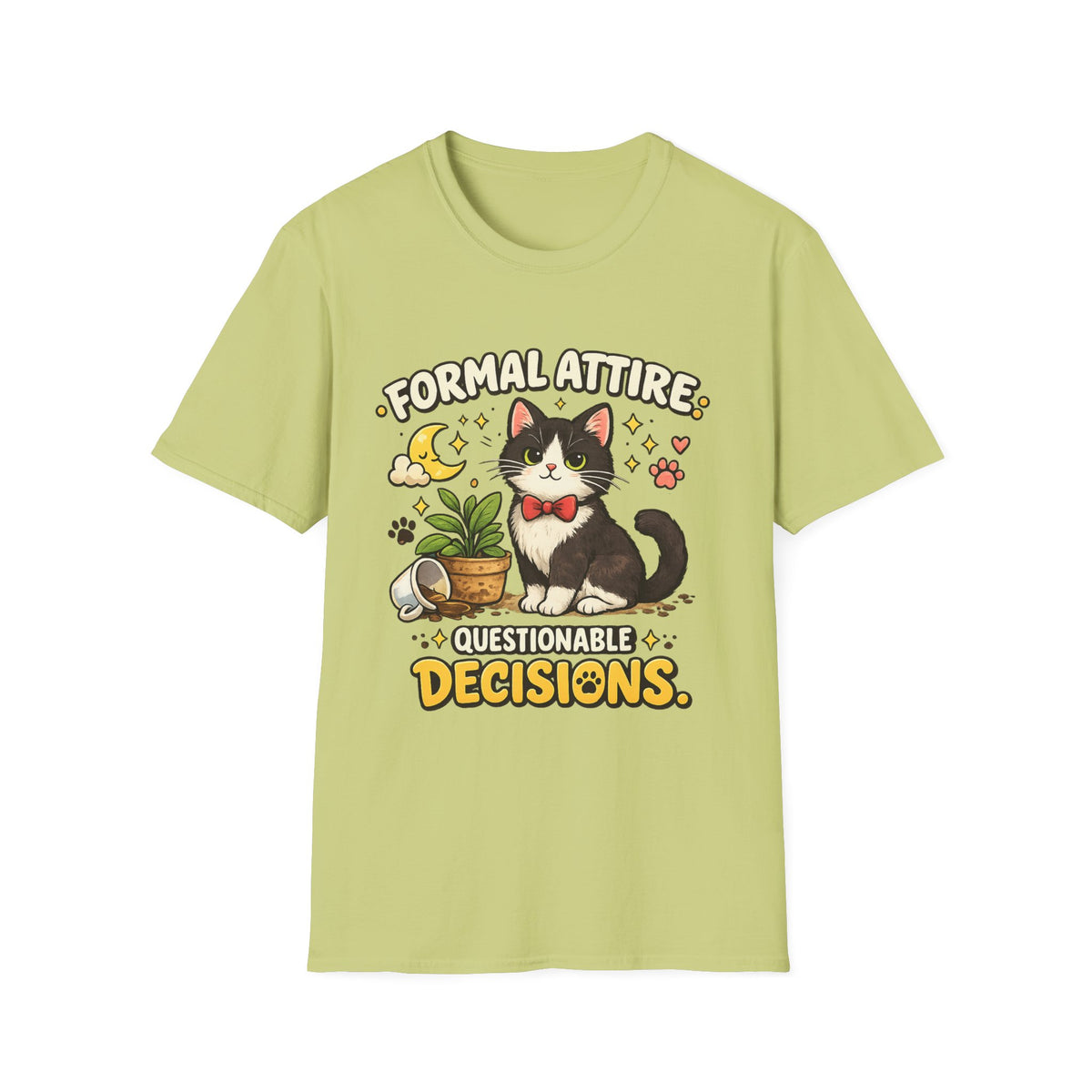 Cat T-Shirt — “Formal Attire, Questionable Decisions” Cute Cartoon Kitten Tee