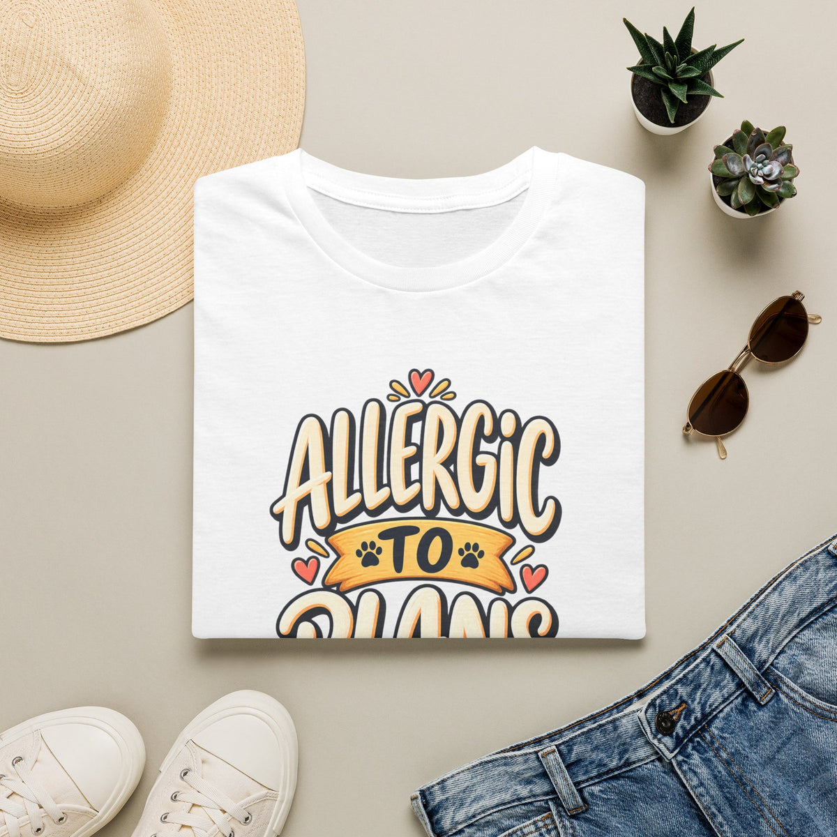 T-Shirt — "Allergic to Plans" Cute Cat Graphic Tee
