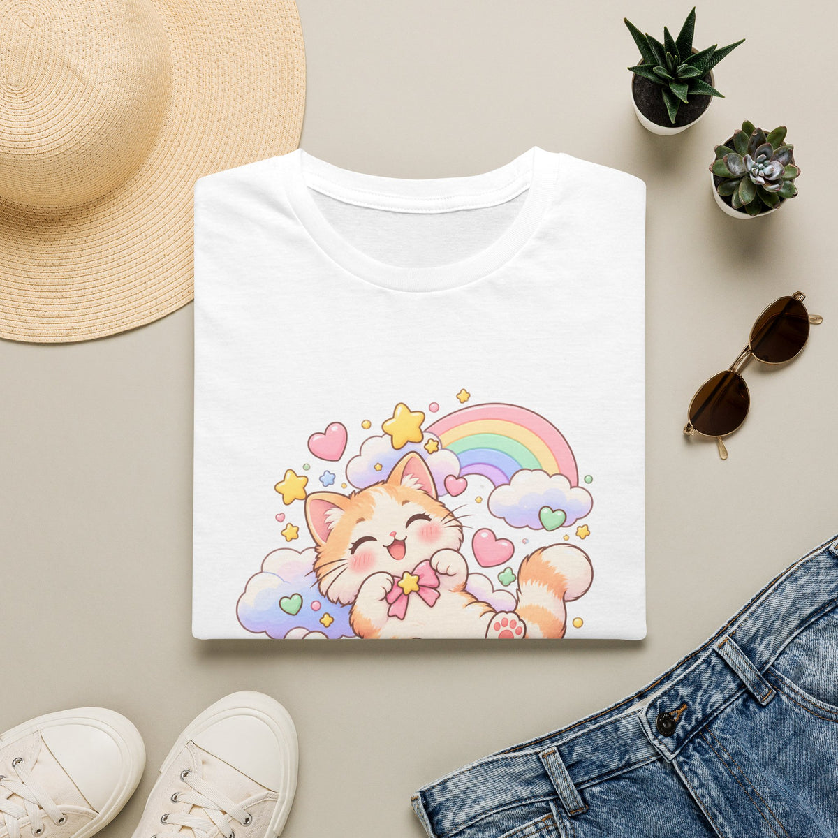 Cloud Nine Cat T-Shirt — Cute Rainbow Kitty Graphic Tee