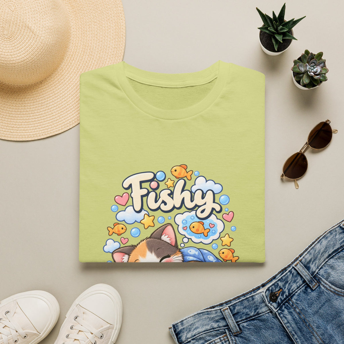 Fishy Dreams T-Shirt — Cute Cat & Goldfish Graphic Tee