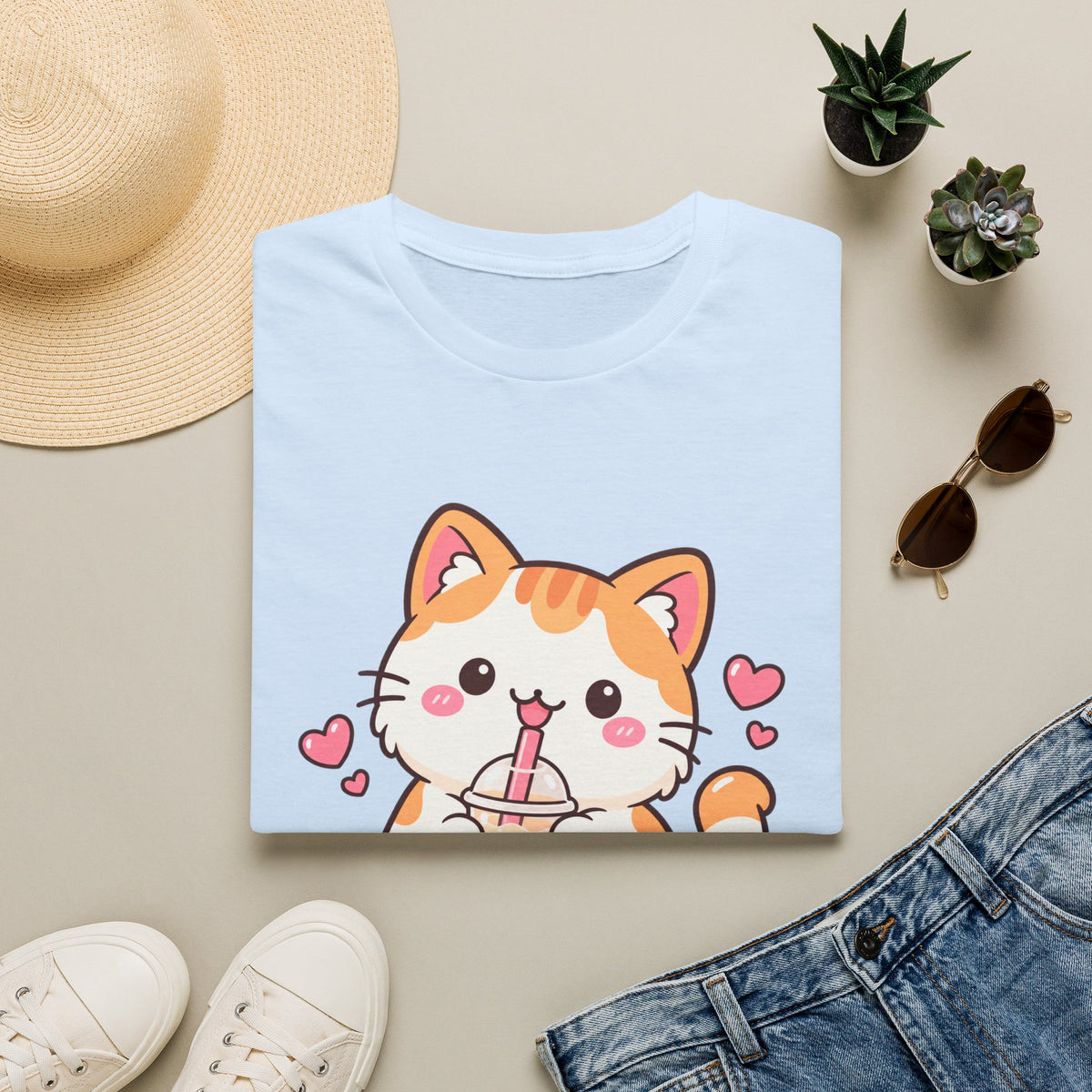 Boba Cat Cute Kawaii Bubble Tea Graphic Tee