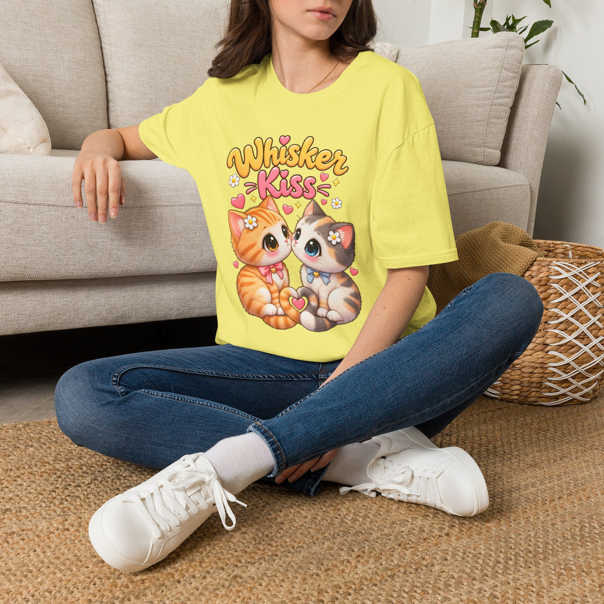 Whisker Kiss T-Shirt — Cute Kissing Kittens Graphic Tee
