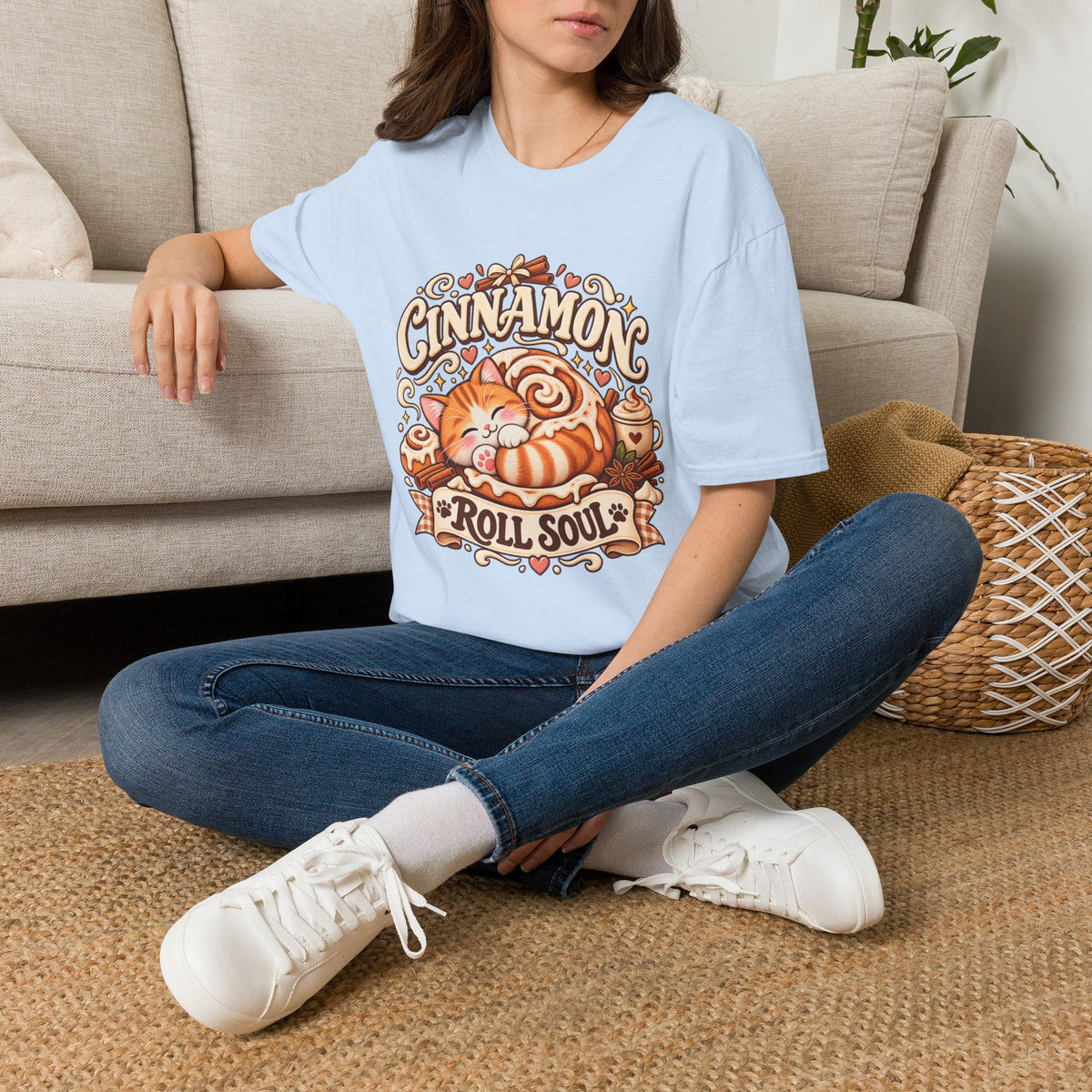 T-Shirt — "Cinnamon Roll Soul" Cute Cat & Pastry Graphic Tee