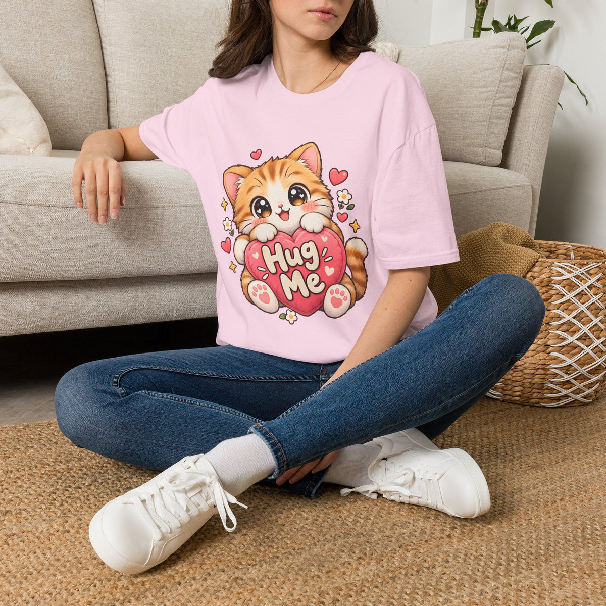 Cute Kitten "Hug Me" T-Shirt — Adorable Heart Cat Graphic Tee