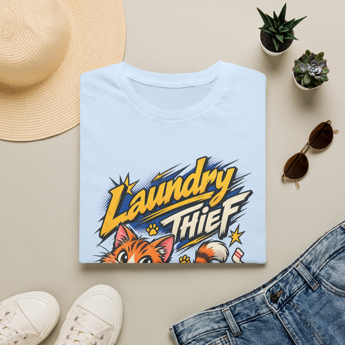 T-Shirt — 'Laundry Thief' Funny Cat Graphic Tee