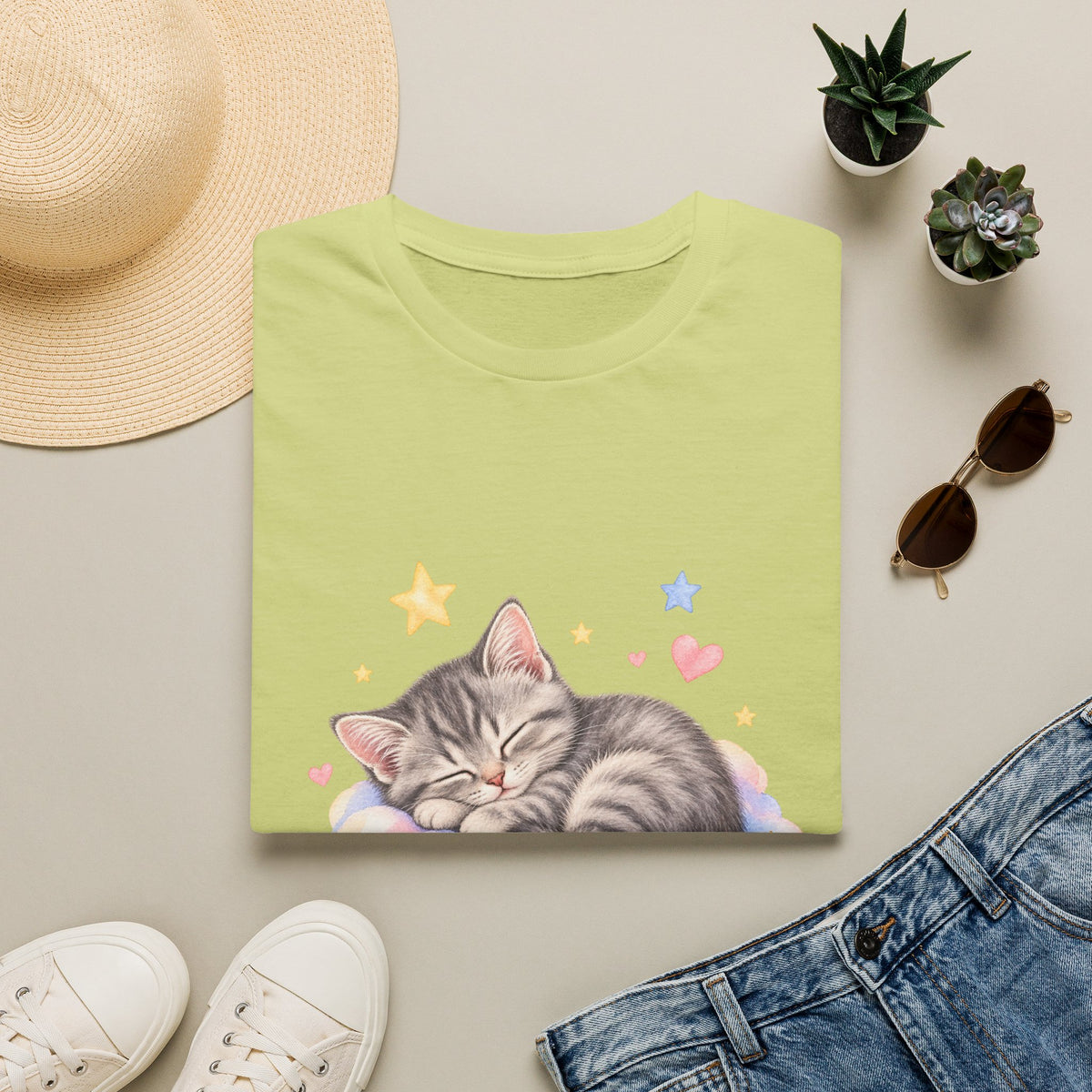 Sleeping Kitten T-Shirt — Cute Pastel Cat on Cloud Tee