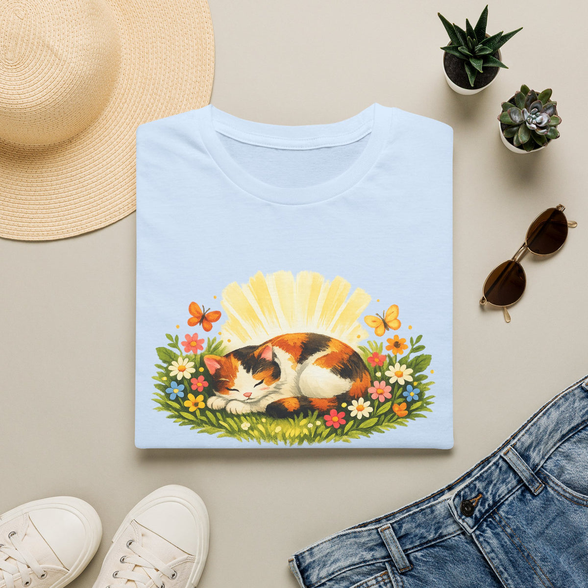 Calico Cat in Wildflower Sunrise T-Shirt