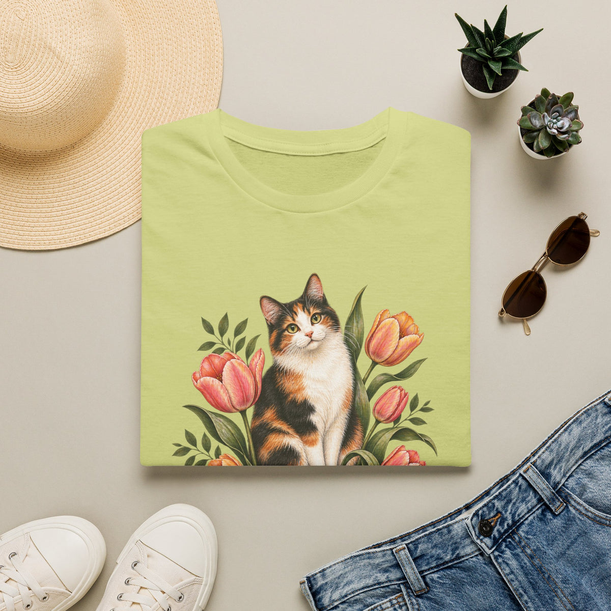 Calico Garden Cat T-Shirt — Floral Cat Lover Tee