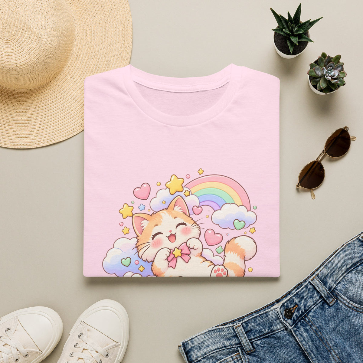 Cloud Nine Cat T-Shirt — Cute Rainbow Kitty Graphic Tee