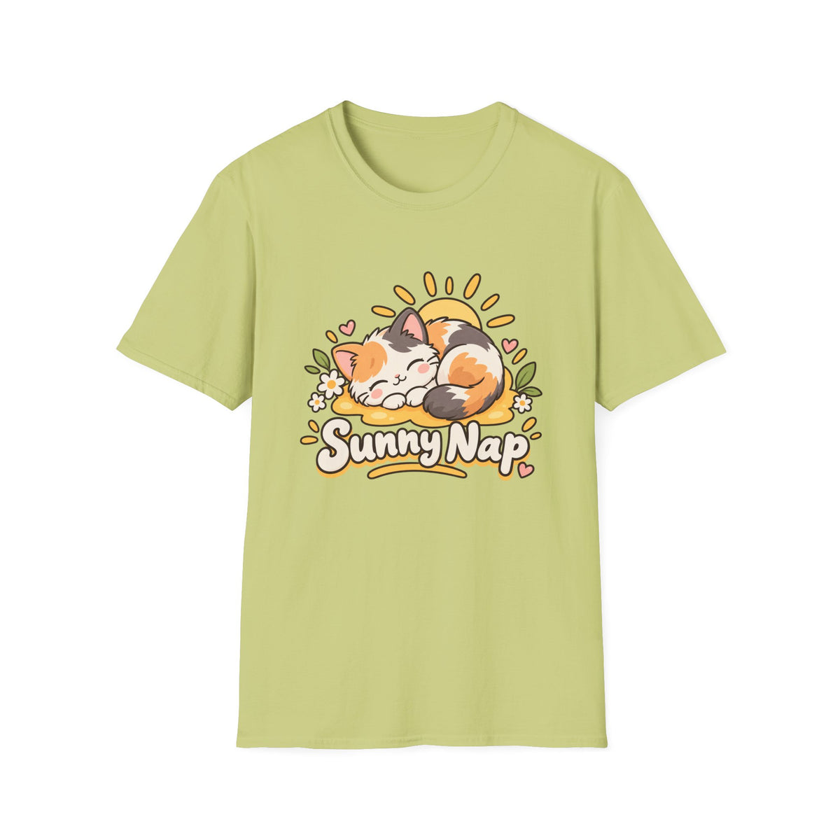 Cat T-Shirt — "Sunny Nap" Calico Cat Graphic Tee