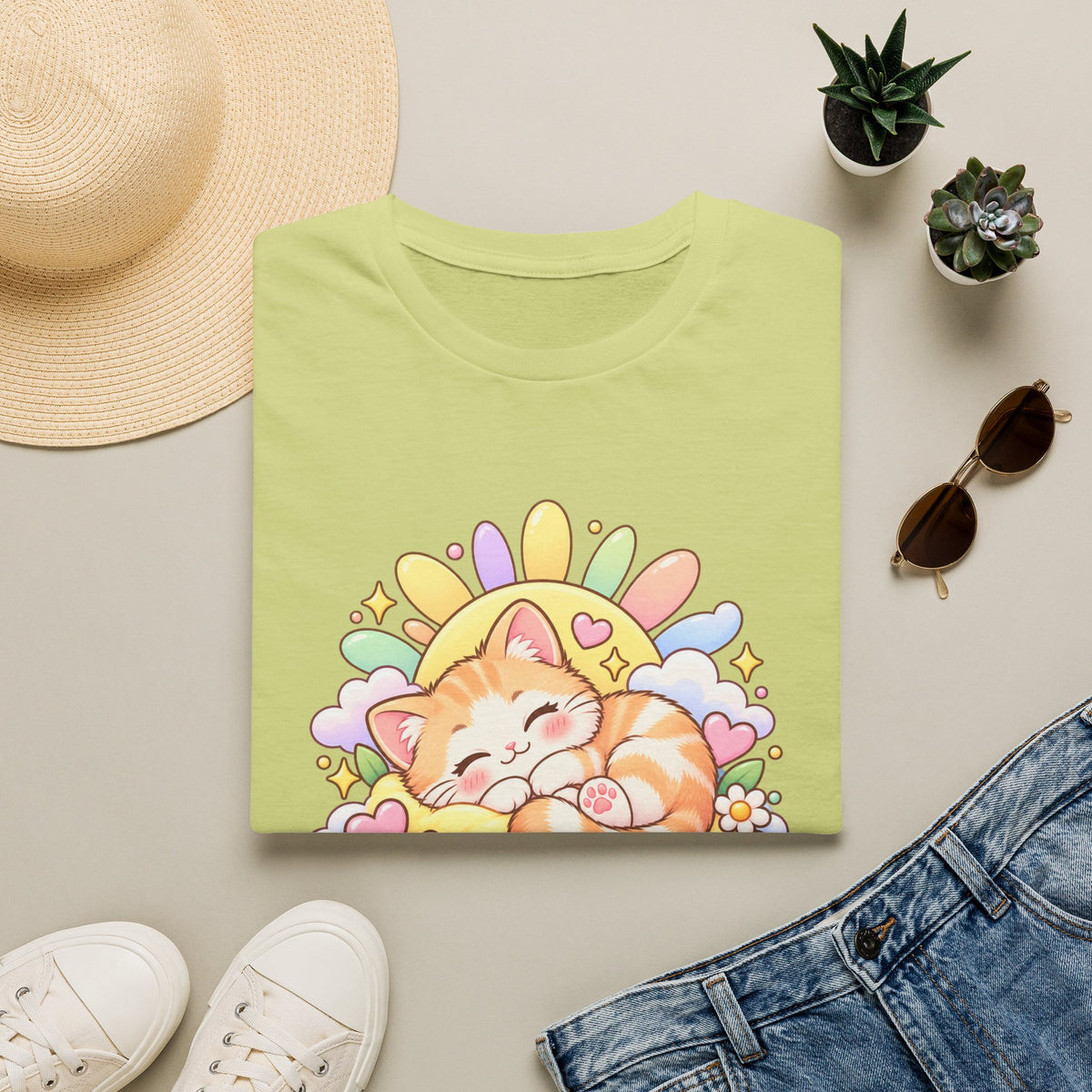 Sunny Spot Cat T-Shirt — Cute Sleeping Kitten Graphic Tee