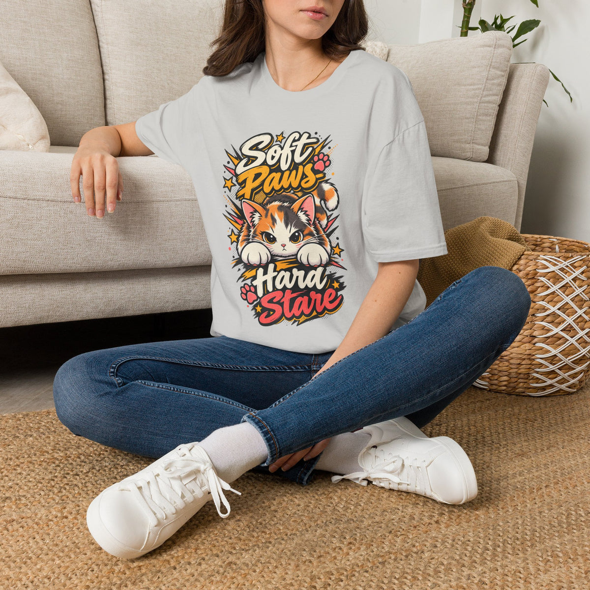 Soft Paws Cat T-Shirt — "Soft Paws, Hard Stare" Cute Cat Graphic Tee