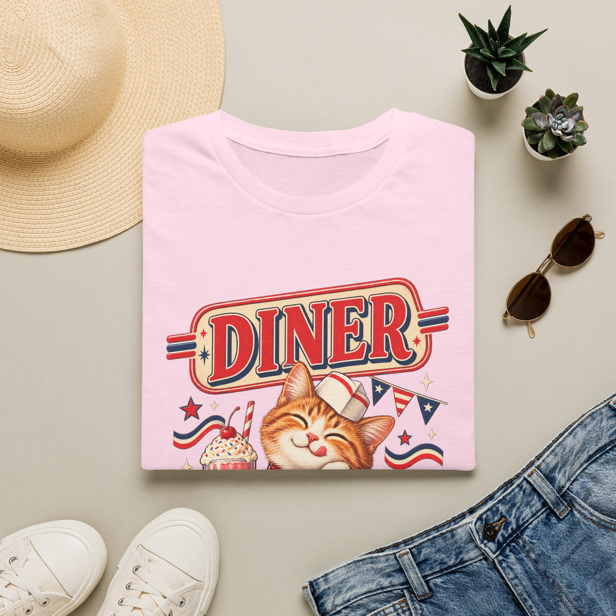 Diner Cat Club T‑Shirt — Retro Cute Cat Diner Graphic Tee