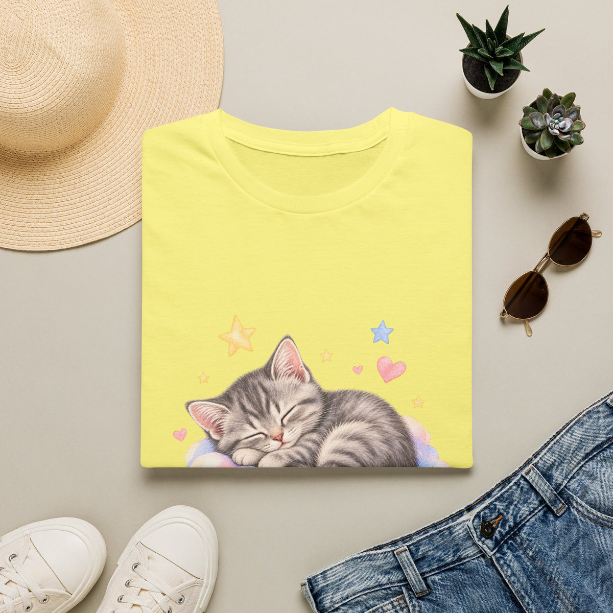 Sleeping Kitten T-Shirt — Cute Pastel Cat on Cloud Tee