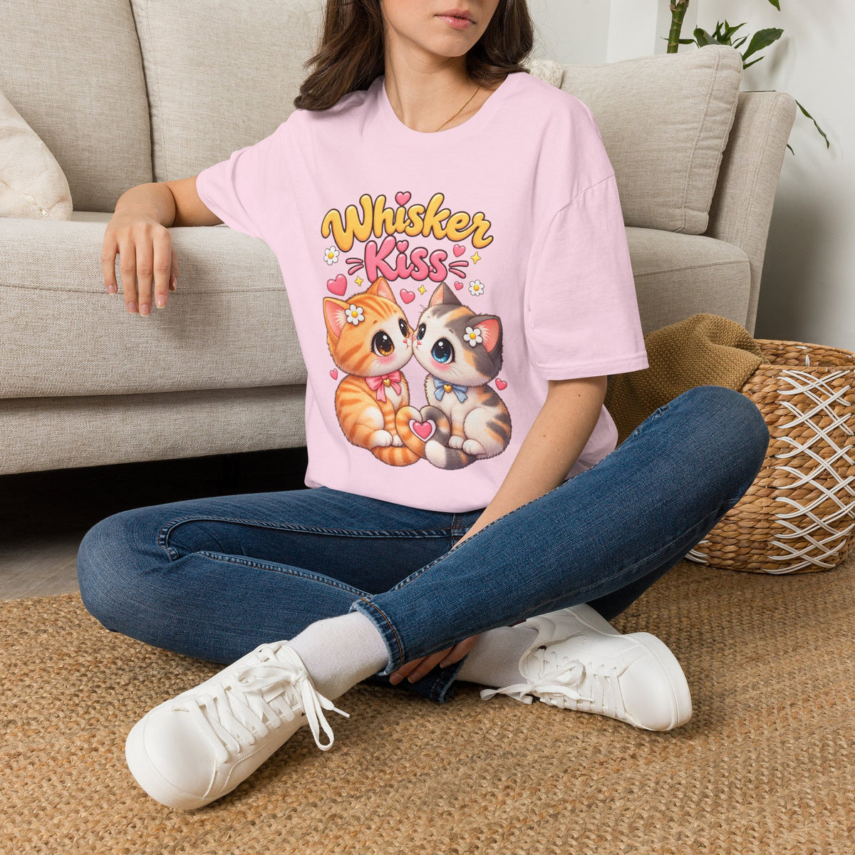Whisker Kiss T-Shirt — Cute Kissing Kittens Graphic Tee