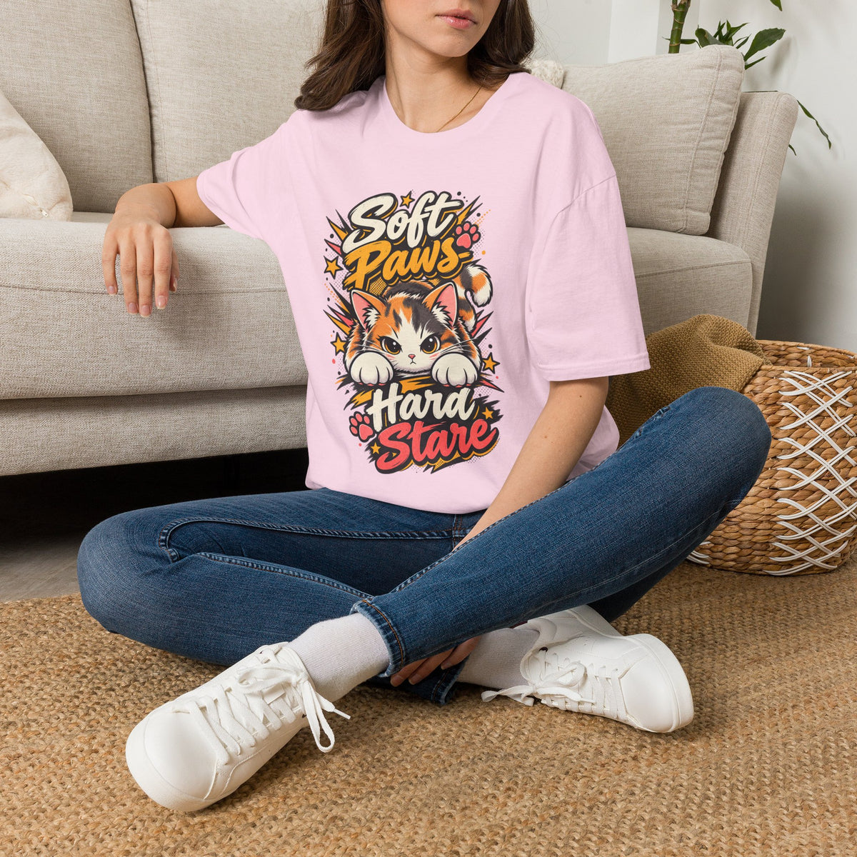 Soft Paws Cat T-Shirt — "Soft Paws, Hard Stare" Cute Cat Graphic Tee