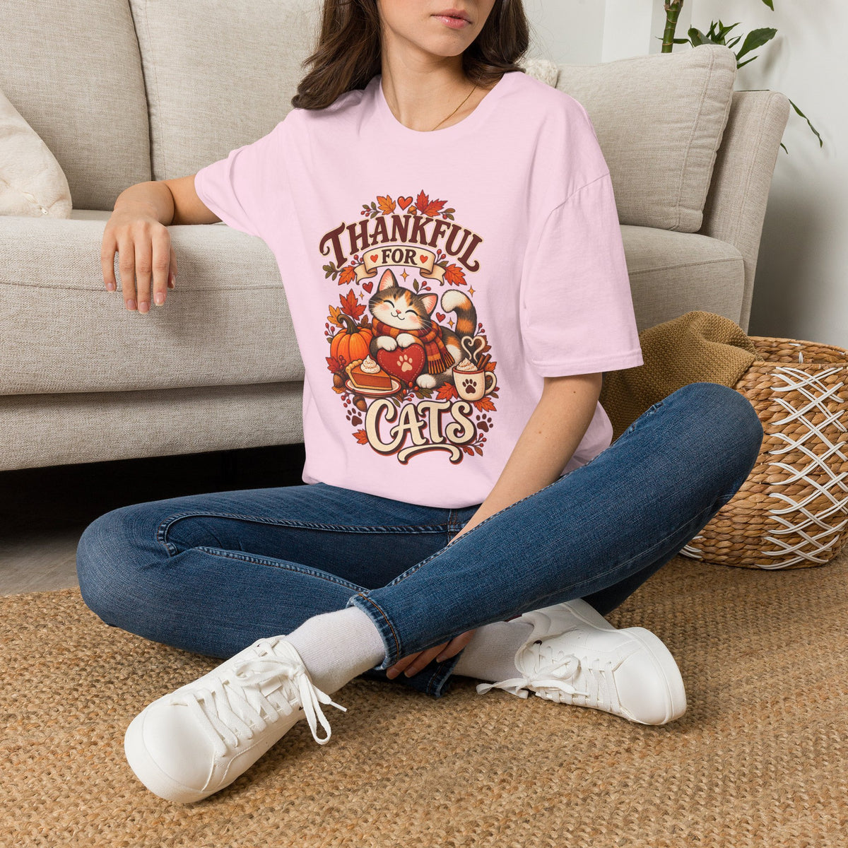 Thankful for Cats T-Shirt — Thanksgiving Fall Cat Lover Tee