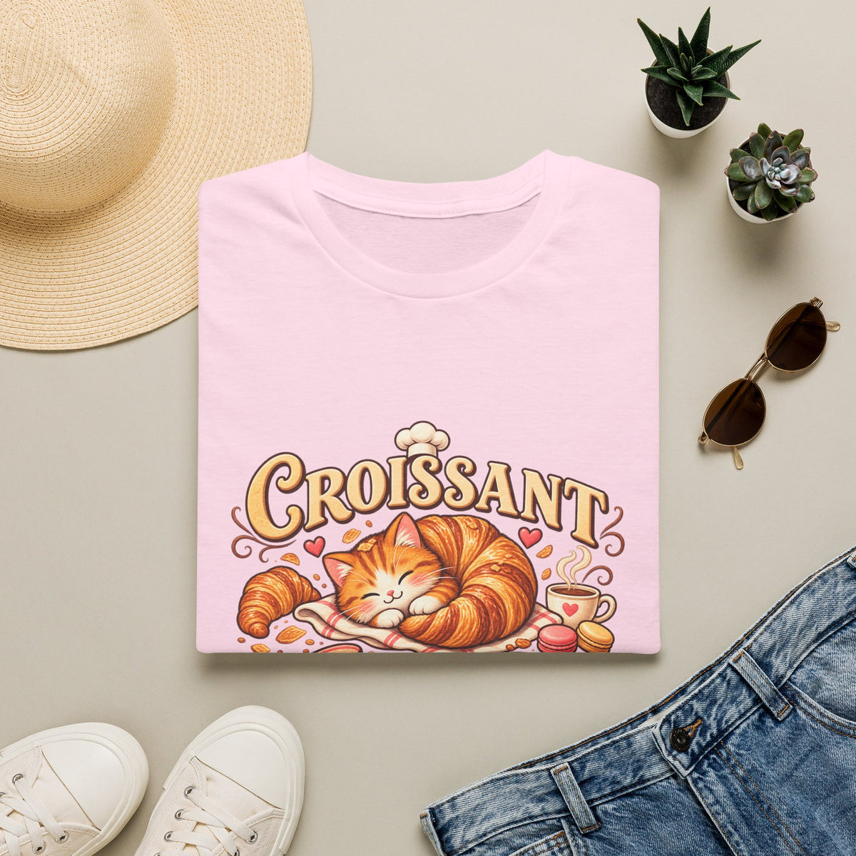 Croissant Cat T-Shirt — Cute Sleeping Cat ‘Croissant Cat Club’ Graphic Tee
