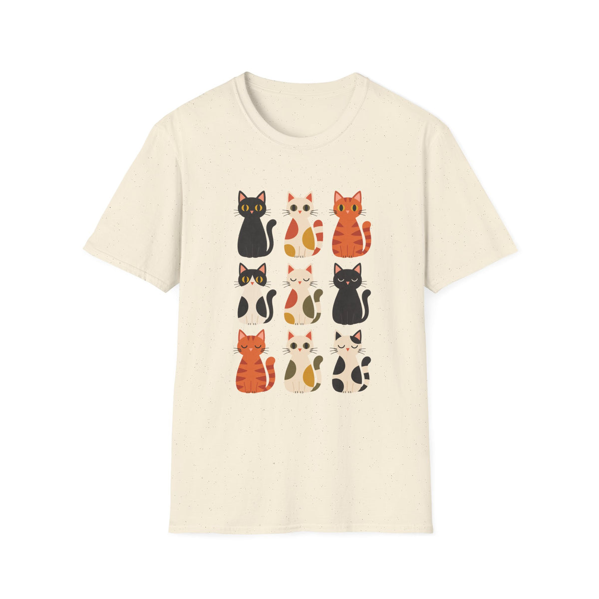 Cat Pattern T‑Shirt — Cute Row of Cartoon Cats Graphic Tee