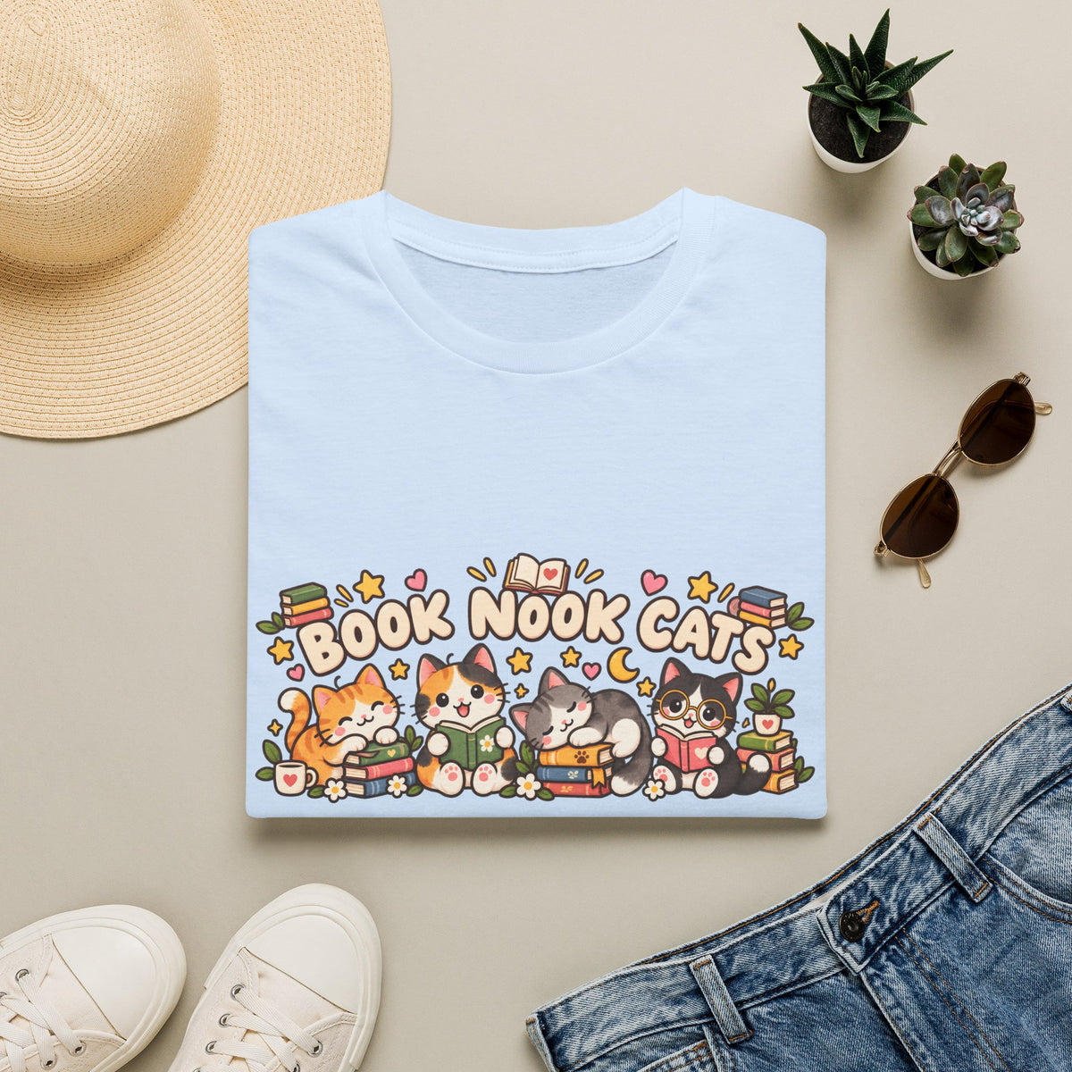 Book Nook Cats T-Shirt — Cute Reading Cat Graphic Tee for Book Lovers