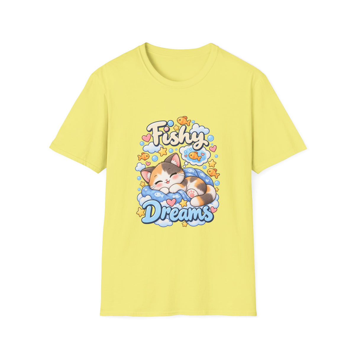Fishy Dreams T-Shirt — Cute Cat & Goldfish Graphic Tee
