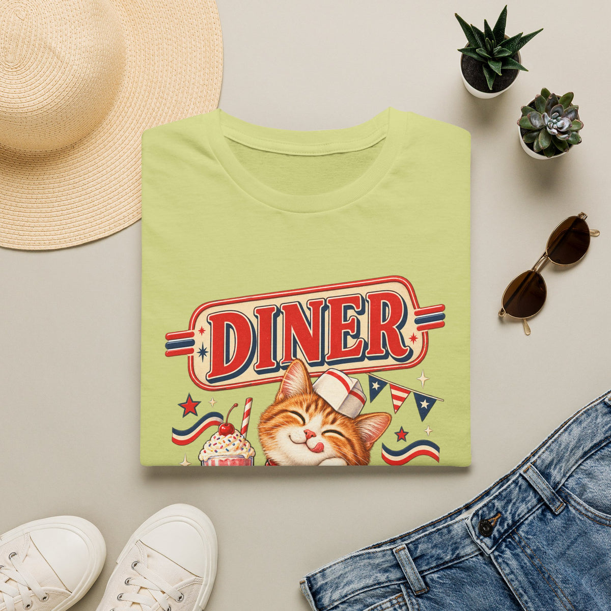 Diner Cat Club T‑Shirt — Retro Cute Cat Diner Graphic Tee