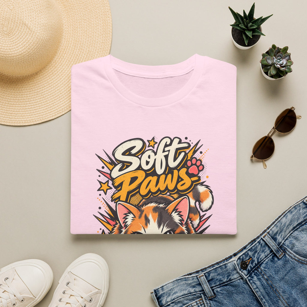 Soft Paws Cat T-Shirt — "Soft Paws, Hard Stare" Cute Cat Graphic Tee