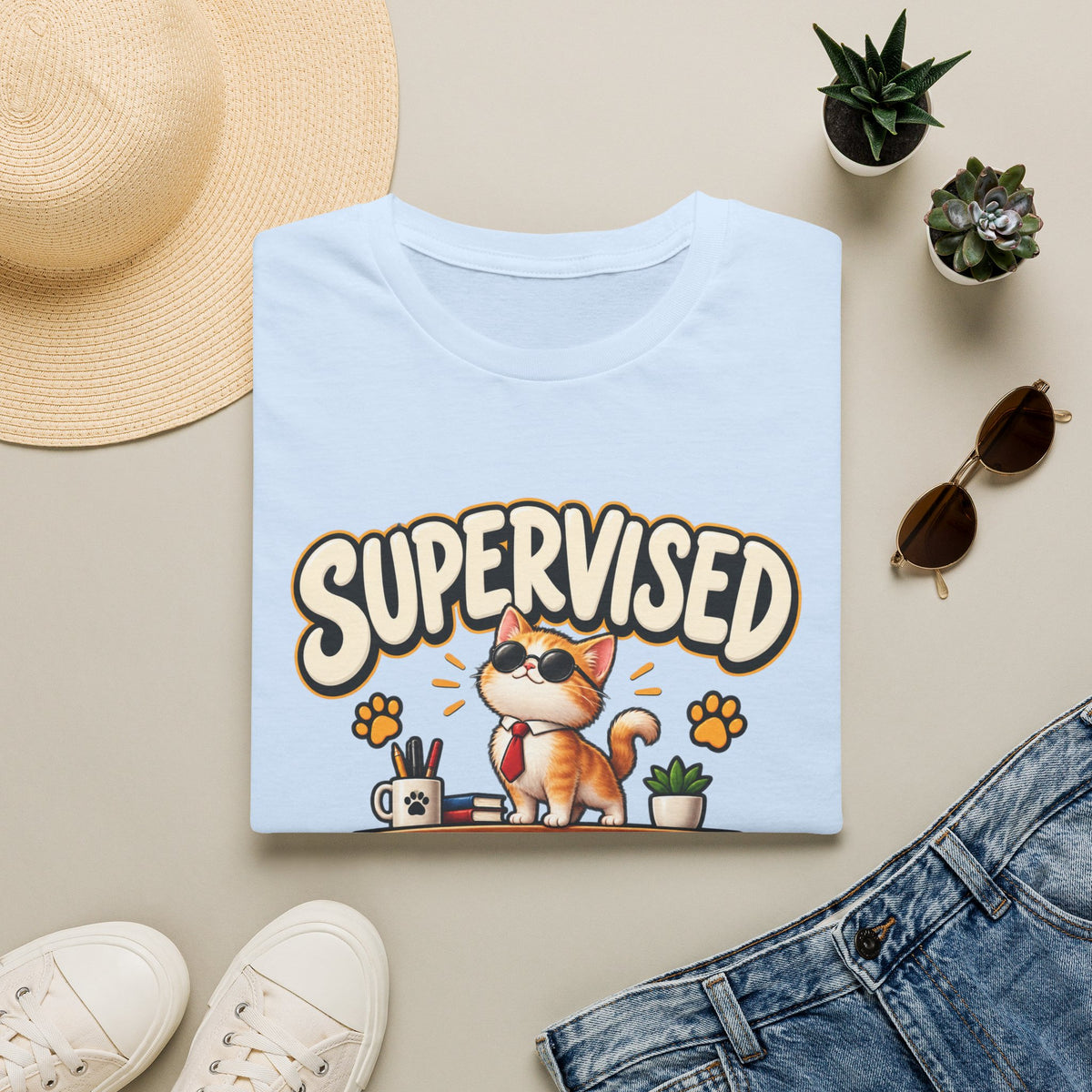 Supervised by a Very Small Boss T-Shirt — Cute Cat Supervisor Graphic Tee
