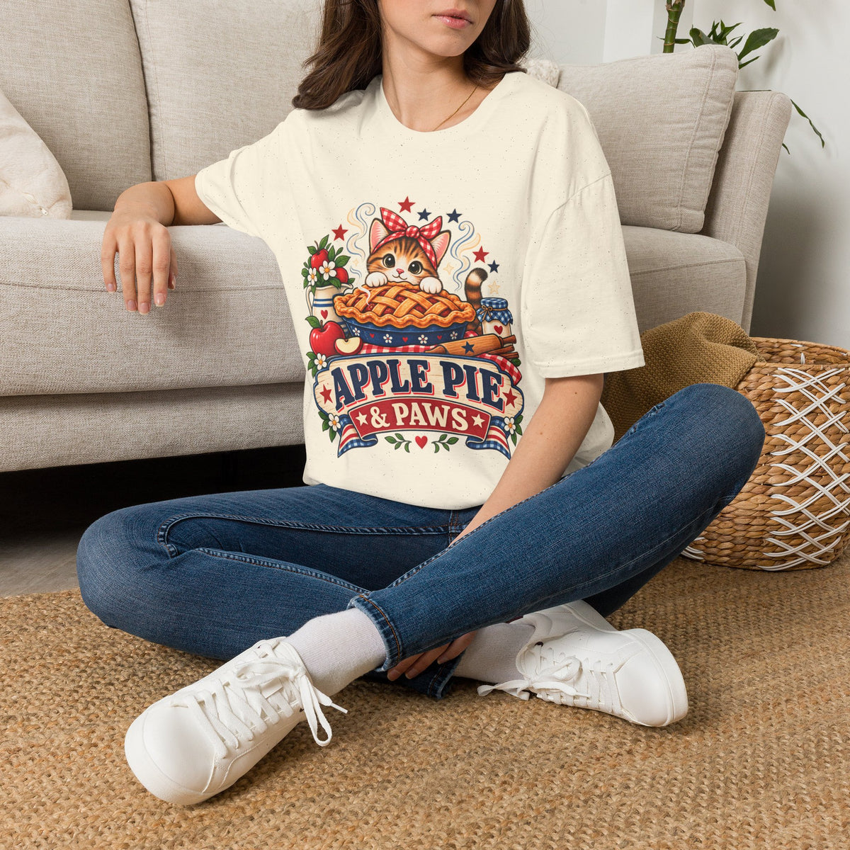 Apple Pie & Paws T-Shirt — Cute Cat Baking Graphic Tee