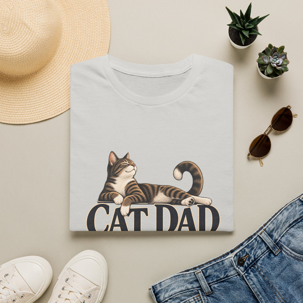 Cat Dad T-Shirt — Relaxed Tabby Cat Graphic Tee for Cat Lovers