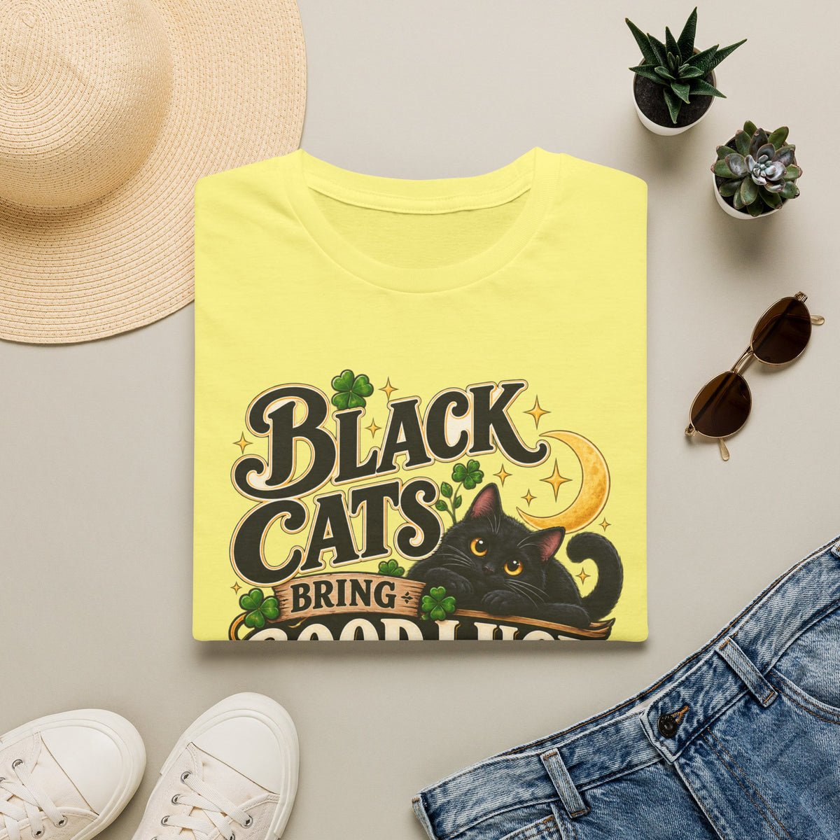 Black Cats Bring Good Luck T-Shirt — Cute Lucky Black Cat Graphic Tee